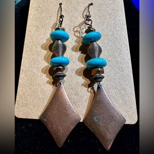 Handmade Turquoise & Copper Dangle Earrings with Brass Backing